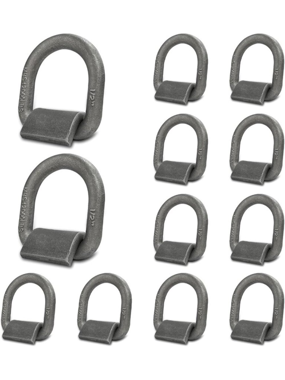 Heavy Duty 12 Pack D-Ring Tie Down Anchors, 1/2" Forged, 12,000 lbs Capacity